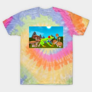 Cute Frog In A Mushroom Garden - 3D Animated y2k 2000s Computer Look T-Shirt